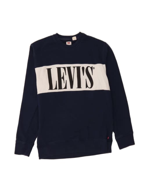 Vintage Levi's Graphic Sweatshirt Jumper Large In Blue Colourblock