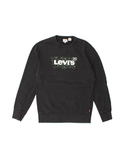 Vintage Levi's Graphic Sweatshirt Jumper Small In Black Camouflage