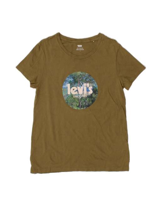 Vintage Levi's Graphic T-shirt Top UK 12 Medium In Khaki