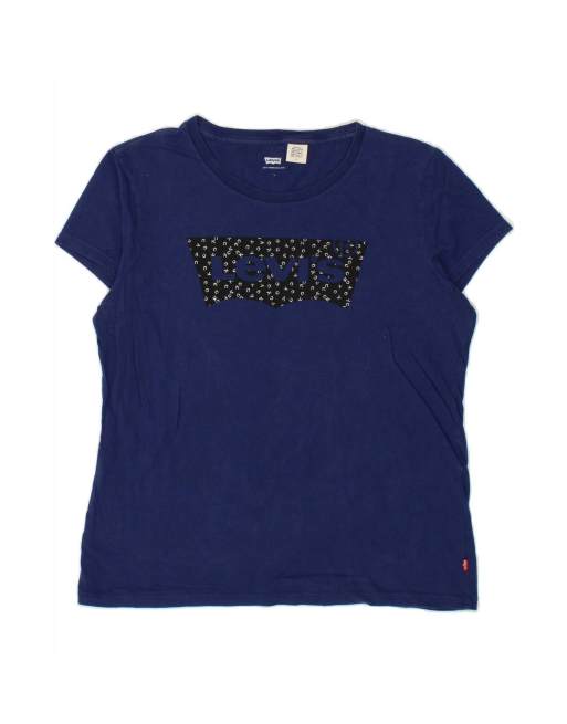 Vintage Levi's Graphic T-shirt Top Uk 14 Large In Blue