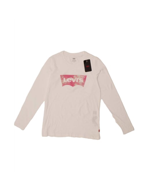 Vintage Levi's Graphic Top Long Sleeve Uk 10 Small In White