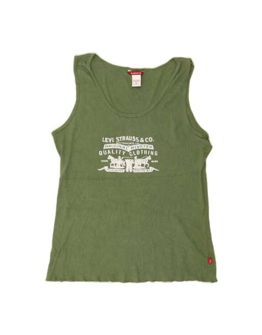 Vintage Levi's Graphic Vest Top UK 18 XL In Green