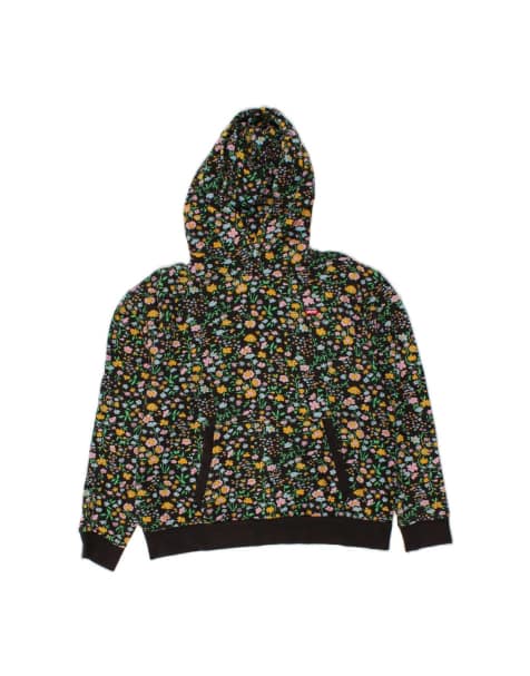 Vintage Levi's Hoodie Jumper UK 6 XS In Black Floral - view 1
