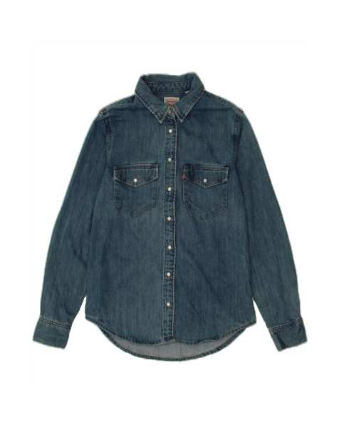 Vintage Levi's Longline Loose Fit Denim Shirt UK 6 XS In Blue - view 1