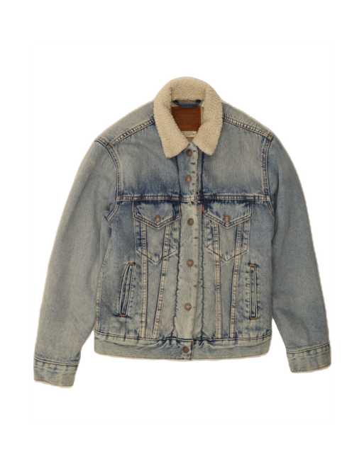 Vintage Levi's Loose Fit Denim Sherpa Jacket UK 2 2XS In Blue