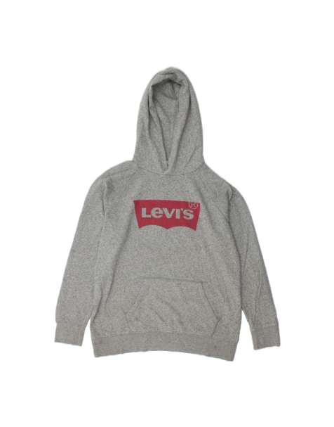 Vintage Levi's Loose Fit Graphic Hoodie Jumper Small In Grey Flecked - view 1