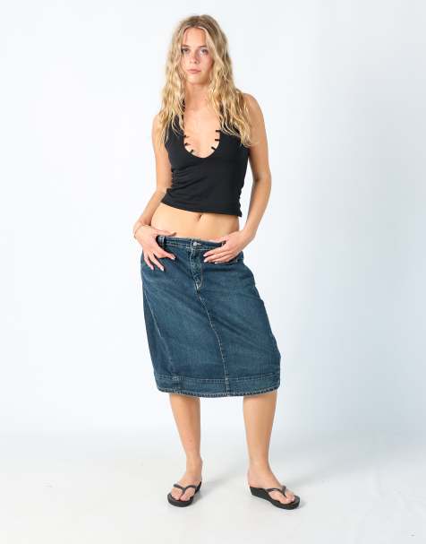 Vintage Levi's M denim midi skirt in blue - view 1