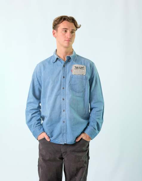 Vintage Levi's M Long Sleeve Shirt Light Blue Denim - view 1