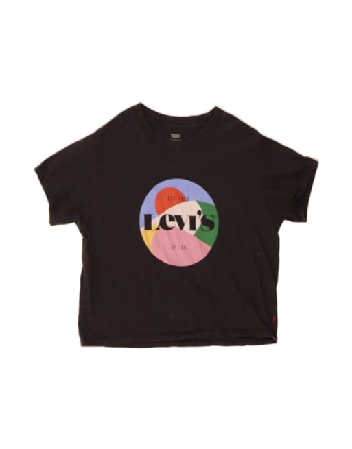 Vintage Levi's Oversized Crop Graphic T-shirt Top UK 6 XS In Black