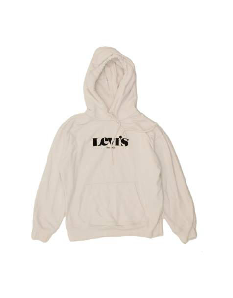 Vintage Levi's Oversized Graphic Hoodie Jumper UK 10 Small In White - view 1