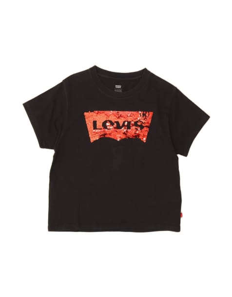 Vintage Levi's Oversized Graphic T-shirt Top UK 6 XS In Black - view 1