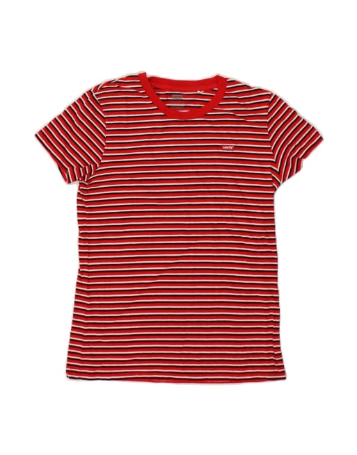Vintage Levi's Oversized T-shirt Top UK 6 XS In Red Striped