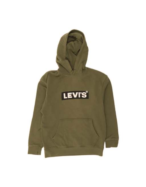 Vintage Levi's Relaxed Fit Graphic Hoodie Jumper XS In Khaki