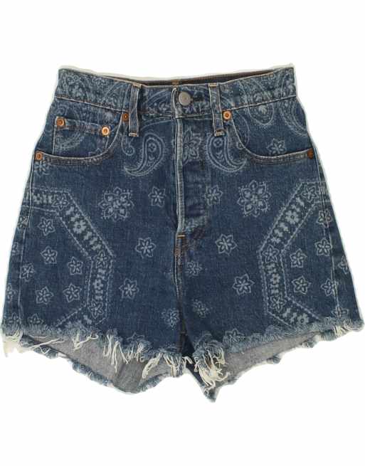 Vintage Levi's Ribcage Size XS Paisley Denim Shorts in Blue