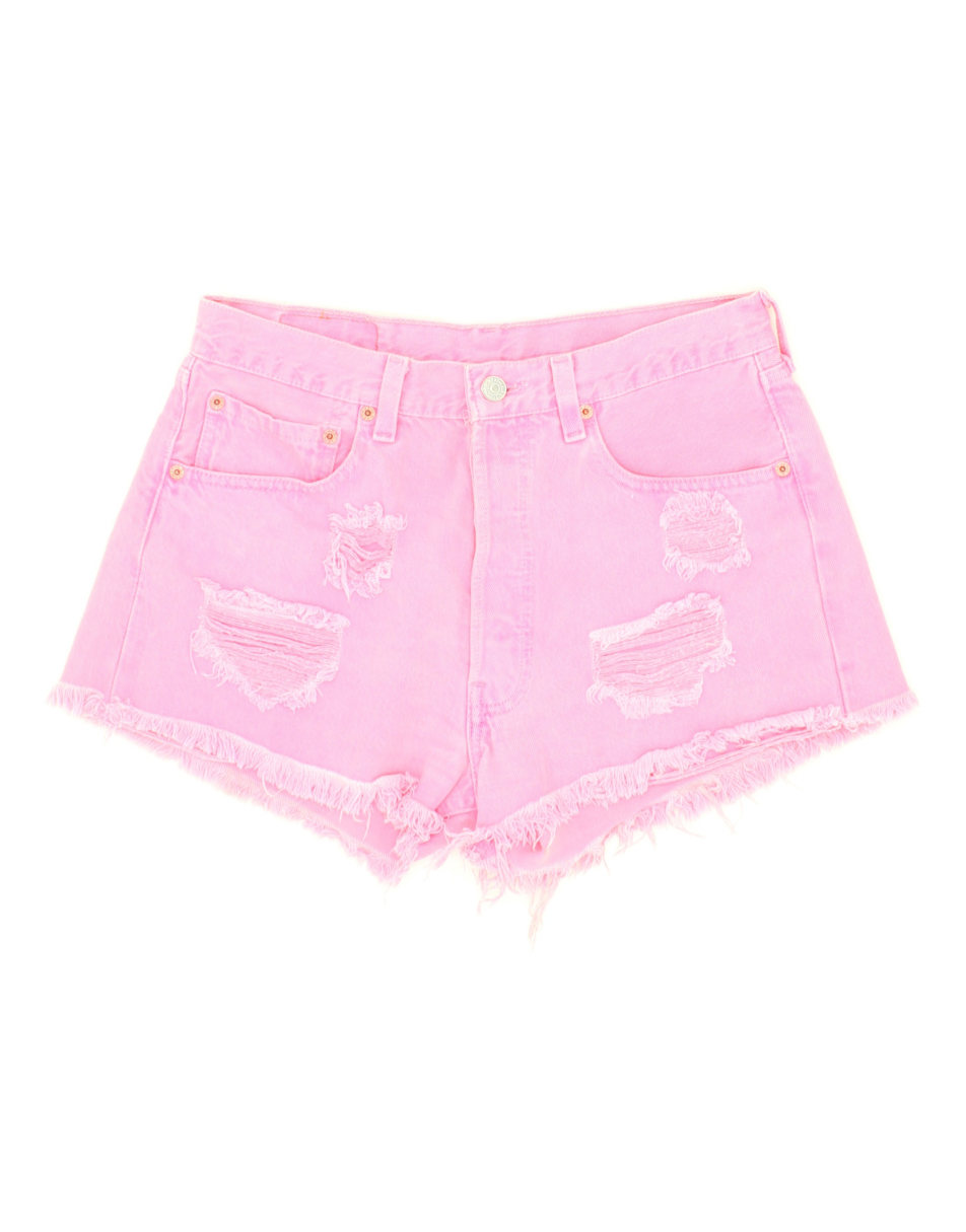 Vintage Levi's Size L Distressed Denim Shorts in Pink