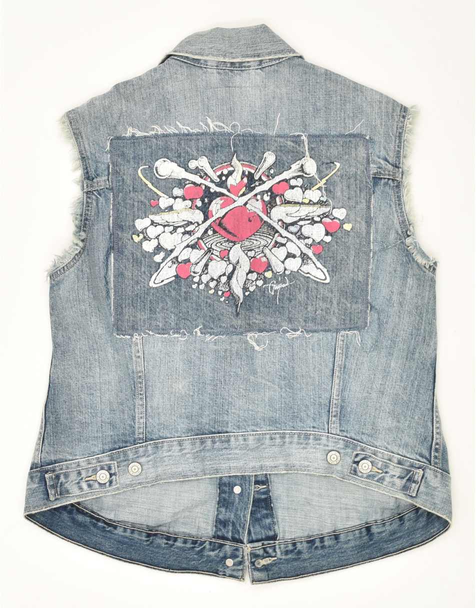 Vintage Levi's Size S Patchwork Denim Gilet in Blue