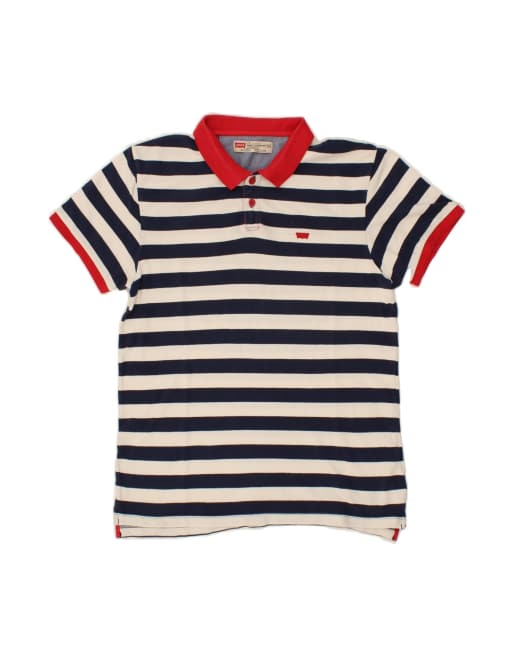 Vintage Levi's Standard Fit Polo Shirt Large In Blue Striped