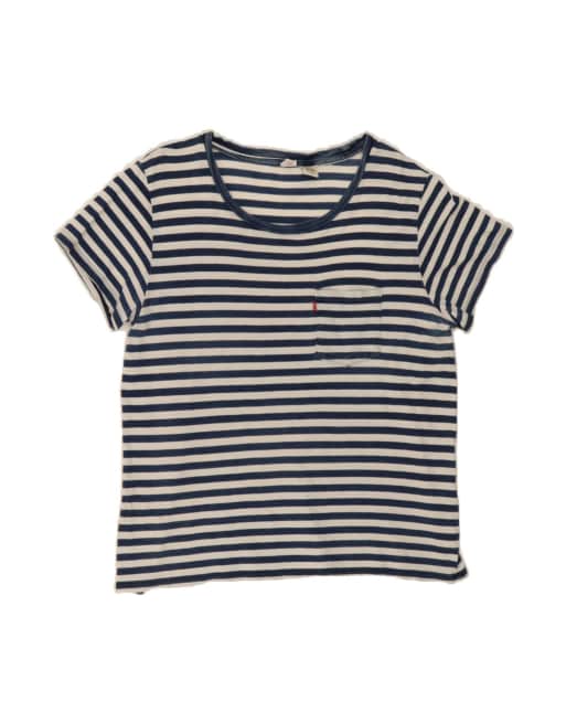 Vintage Levi's T-shirt Top UK 18 XL In Blue Striped