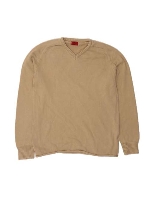 Vintage Levi's V-neck Jumper Sweater Large In Beige
