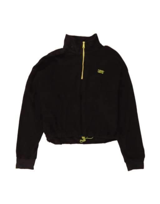 Vintage Levi's Zip Neck Fleece Jumper UK 16 Large In Black