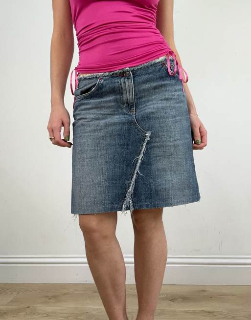 Vintage light wash denim midi skirt