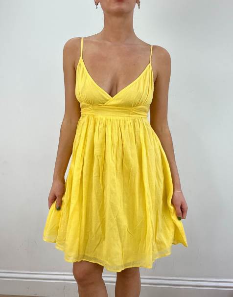Vintage linen dress in yellow - view 1