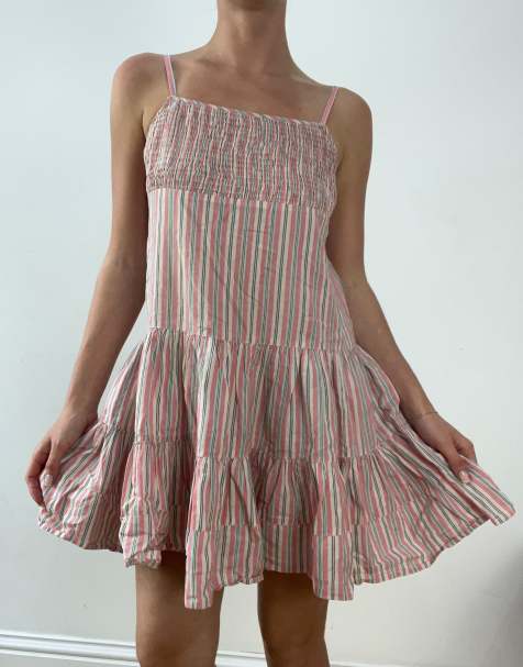 Vintage linen stripe dress in pink - view 1