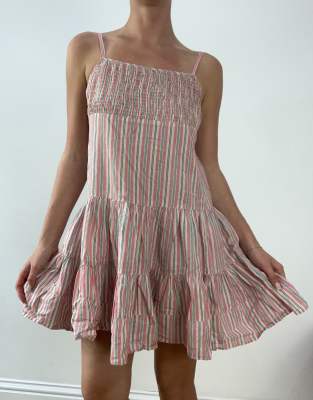 Vintage linen stripe dress in pink