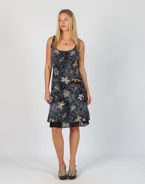 Vintage Lisa Campione S woven midi dress in charcoal grey - view 1