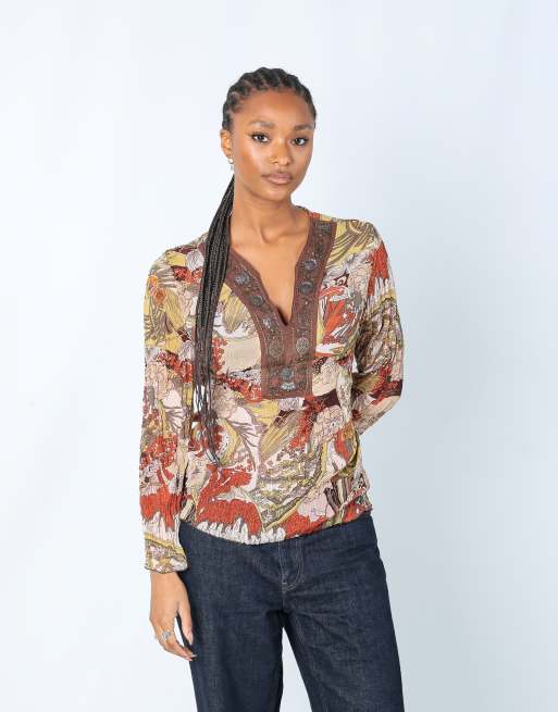 Vintage Listwoman M blouse in brown