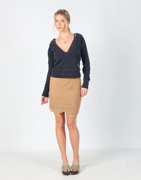 Vintage Listwoman XS woven midi skirt in tan - view 1