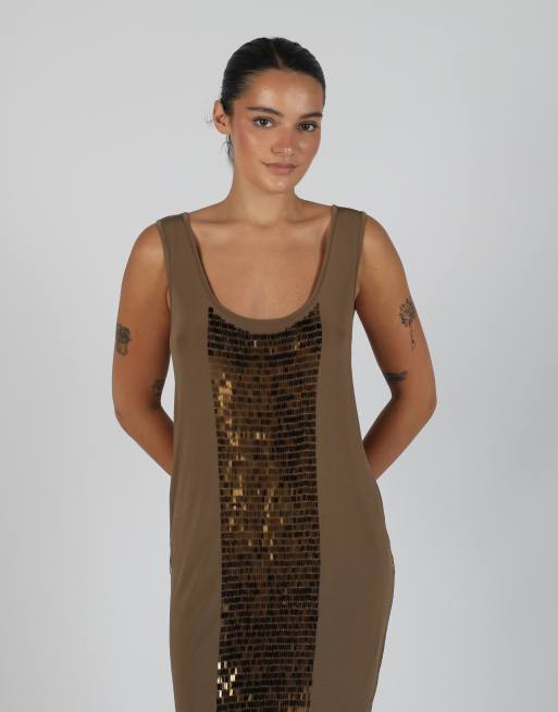 Vintage Liu Jo M woven midi dress in brown, 2 of 4