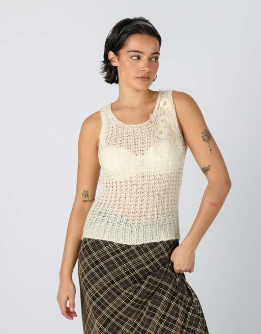 Vintage Liu Jo S knitted vest in cream, 3 of 4