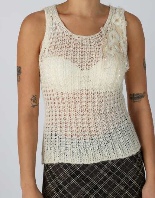 Vintage Liu Jo S knitted vest in cream, 4 of 4