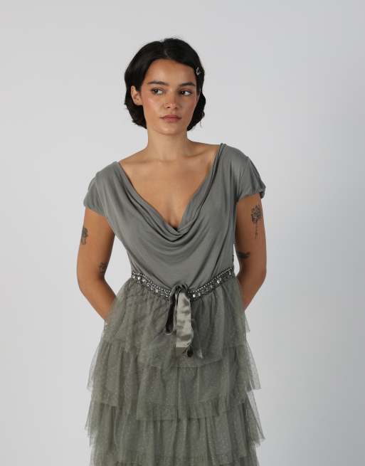 Vintage Liu Jo S woven midi dress in grey, 2 of 4
