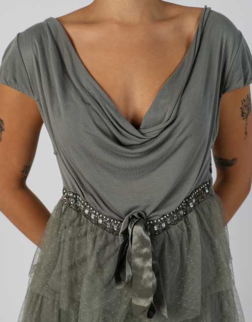 Vintage Liu Jo S woven midi dress in grey, 4 of 4
