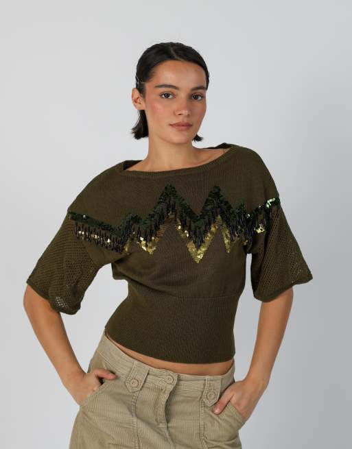 Vintage Liu Jo S woven top in dark green, 1 of 4