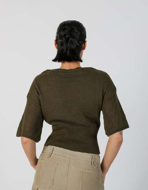 Vintage Liu Jo S woven top in dark green, 2 of 4