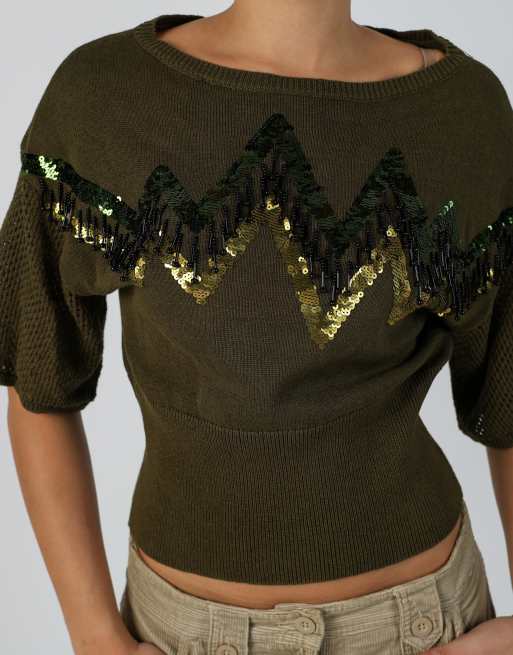 Vintage Liu Jo S woven top in dark green, 4 of 4