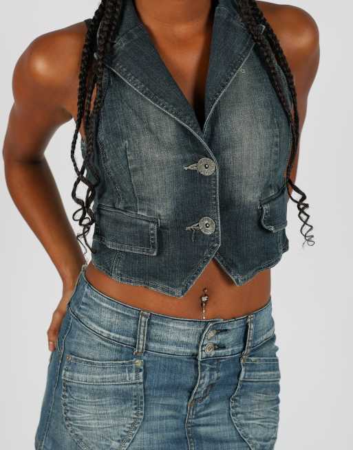 Vintage Livre Jeans S woven vest in blue, 4 of 4