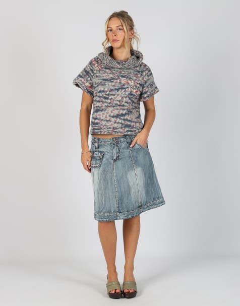 Vintage Livre S denim midi skirt in blue - view 1