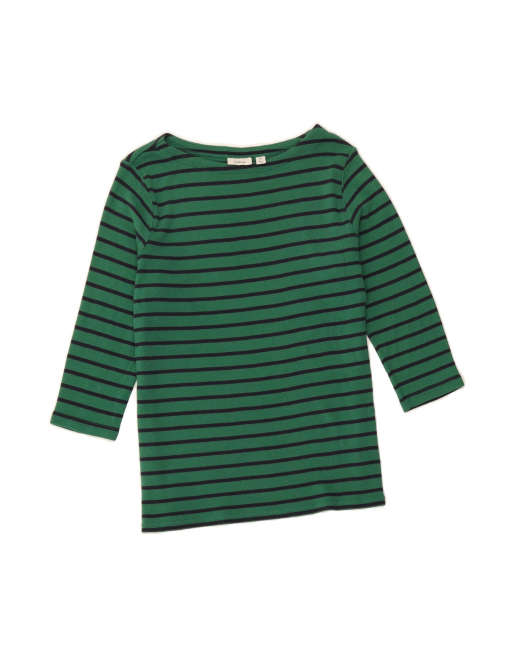 Vintage L.l.bean 3/4 Sleeve Boat Neck Jumper Sweater UK 18 XL In Green Striped