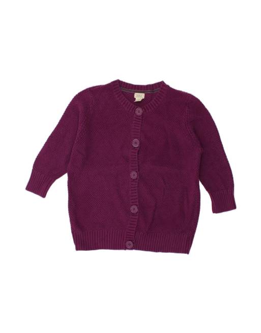 Vintage L.l.bean 3/4 Sleeve Cardigan Sweater UK 18 XL In Purple