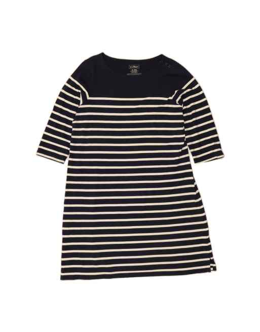 Vintage L.l.bean 3/4 Sleeve T-shirt Dress UK 18 XL In Blue Striped