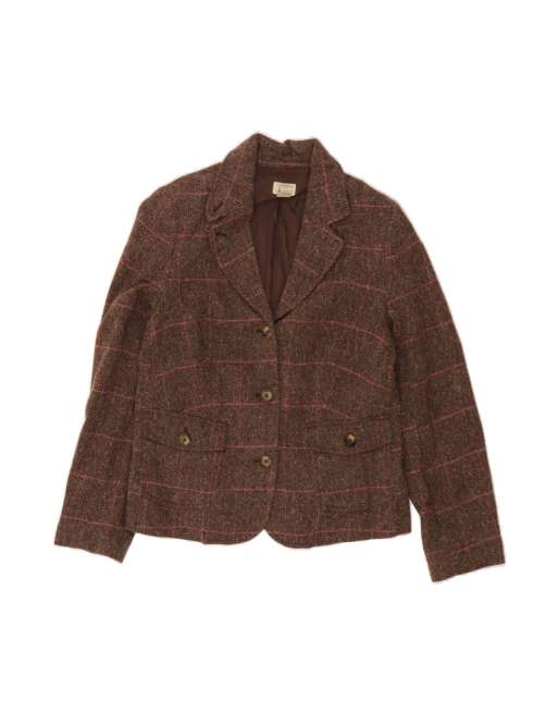 Vintage L.l.bean 3 Button Blazer Jacket UK 14 Medium In Brown Check Wool