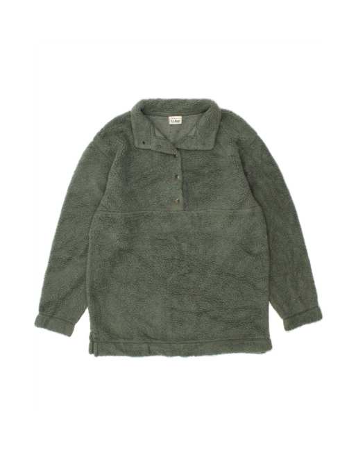 Vintage L.l.bean Button Neck Fleece Jumper UK 16 Large In Green