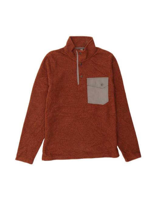 Vintage L.l.bean Button Neck Sweatshirt Jumper Small In Brown Colourblock