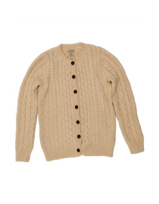 Vintage L.l.bean Cardigan Sweater UK 10 Small In Beige Merino Wool