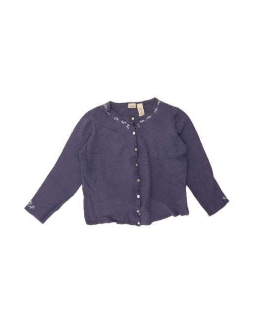Vintage L.l.bean Crop 3/4 Sleeve Cardigan Sweater UK 18 XL In Blue Floral