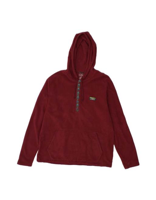 Vintage L.l.bean Hooded Button Neck Fleece Jumper Large In Maroon